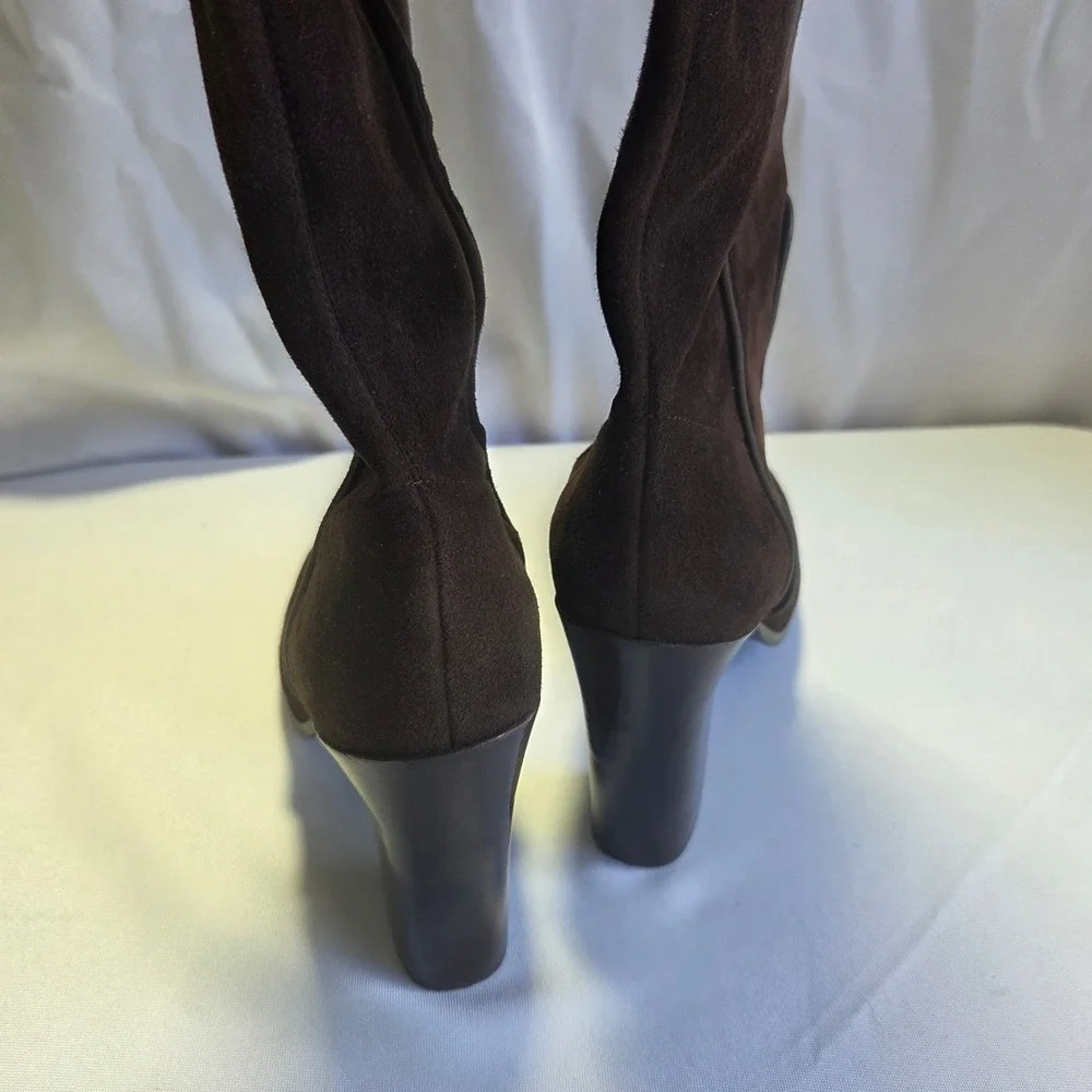 Michael Kors Collection Cutler Brown Suede Over The Knee Block Heel Boots Sz 38